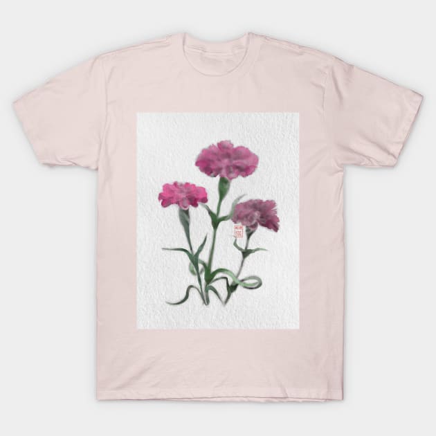 watercolor and sumiE ink pink carnations T-Shirt by cuisinecat